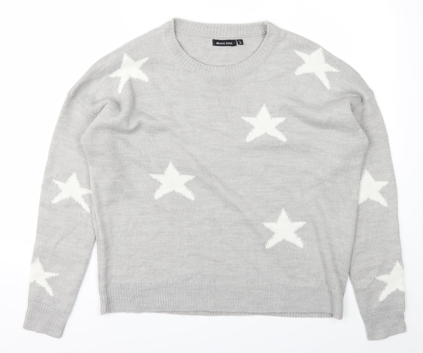 Brave Soul Womens Grey  Knit Pullover Jumper Size 12  - Stars