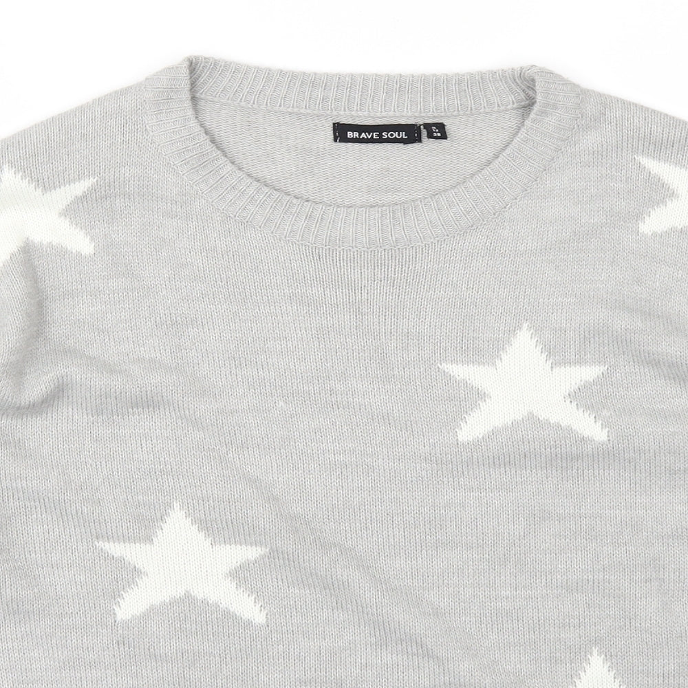 Brave Soul Womens Grey  Knit Pullover Jumper Size 12  - Stars