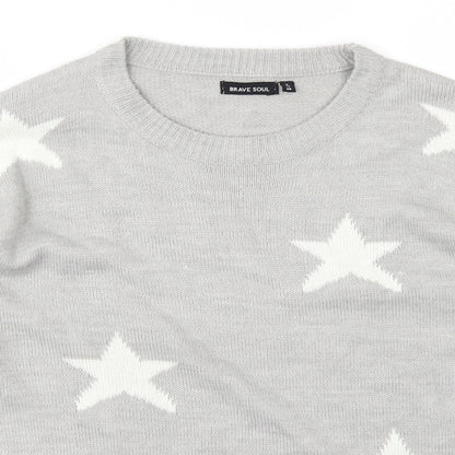 Brave Soul Womens Grey  Knit Pullover Jumper Size 12  - Stars