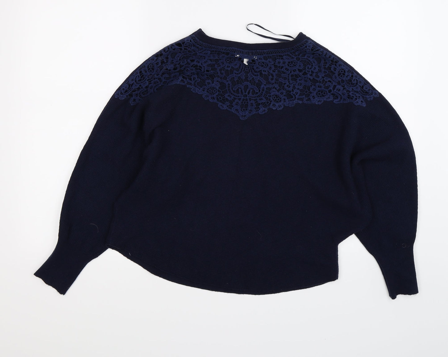 Apricot Womens Blue Floral Knit Pullover Jumper Size 12  - crochet open back