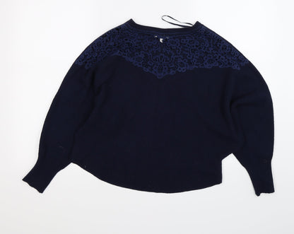 Apricot Womens Blue Floral Knit Pullover Jumper Size 12  - crochet open back