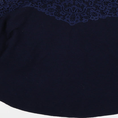 Apricot Womens Blue Floral Knit Pullover Jumper Size 12  - crochet open back