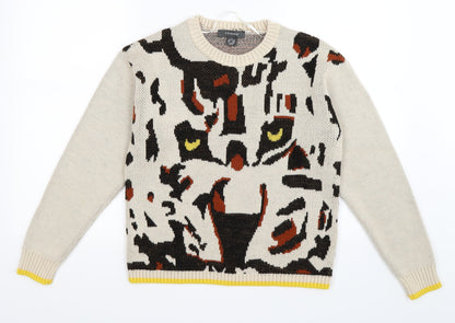 Primark Womens Beige Animal Print Knit Pullover Jumper Size XS  - TIGER