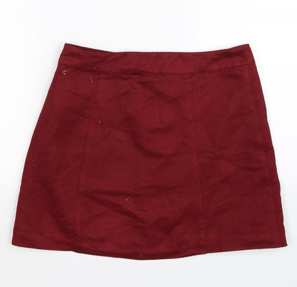 Divided Womens Red  Velour Straight & Pencil Skirt Size 10  - FAUX SUEDE