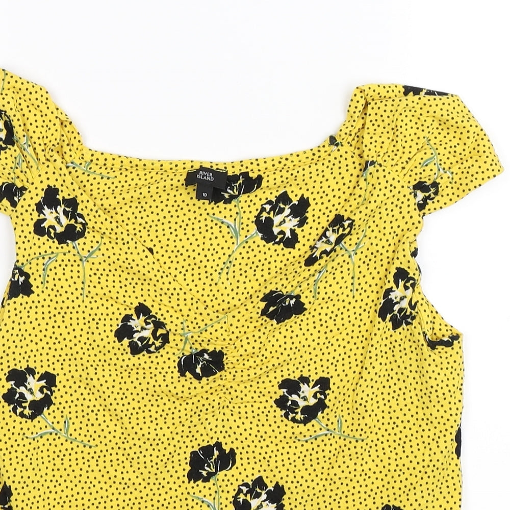 Womens UK Size 10 River Island Yellow Tunic Tank