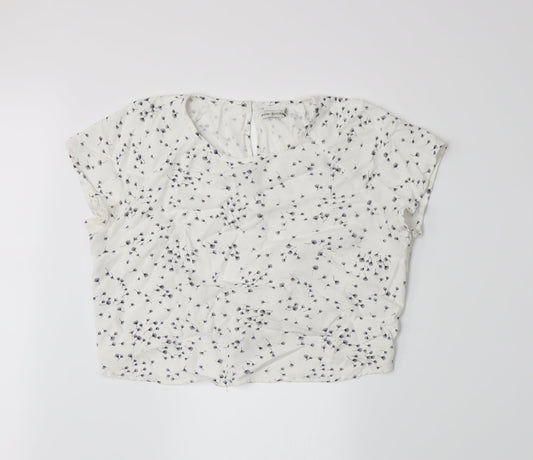 Bershka Womens White Floral  Basic T-Shirt Size L