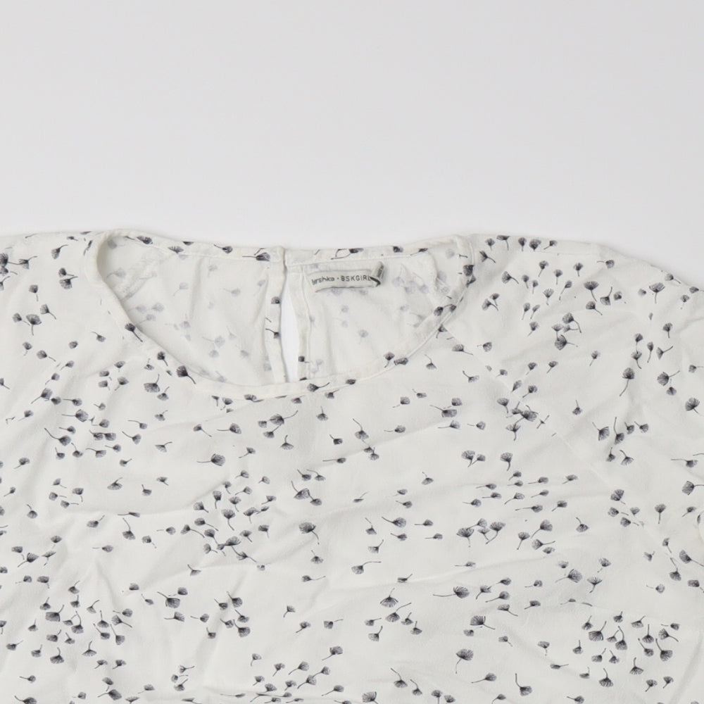 Bershka Womens White Floral  Basic T-Shirt Size L