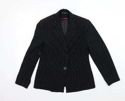 Klass Womens Black Striped Rayon Jacket Suit Jacket Size 14