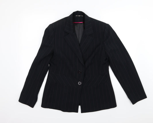 Klass Womens Black Striped Rayon Jacket Suit Jacket Size 14