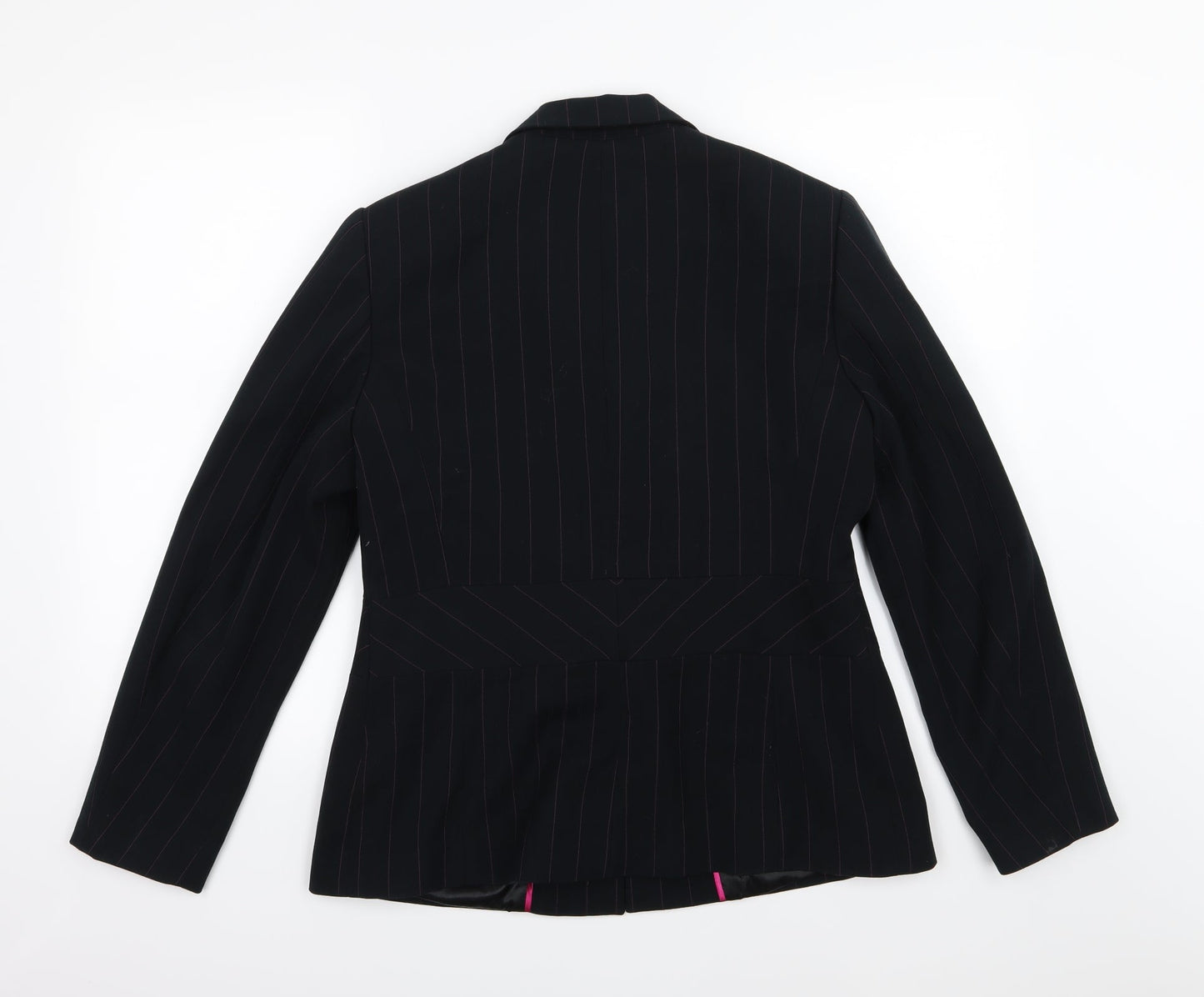 Klass Womens Black Striped Rayon Jacket Suit Jacket Size 14