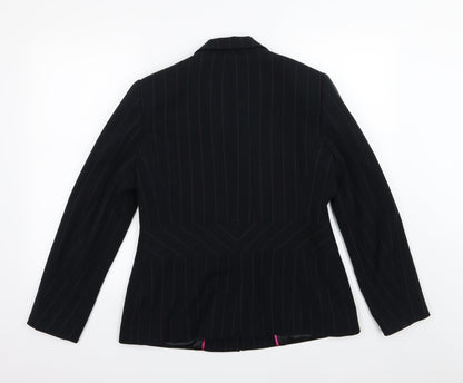 Klass Womens Black Striped Rayon Jacket Suit Jacket Size 14