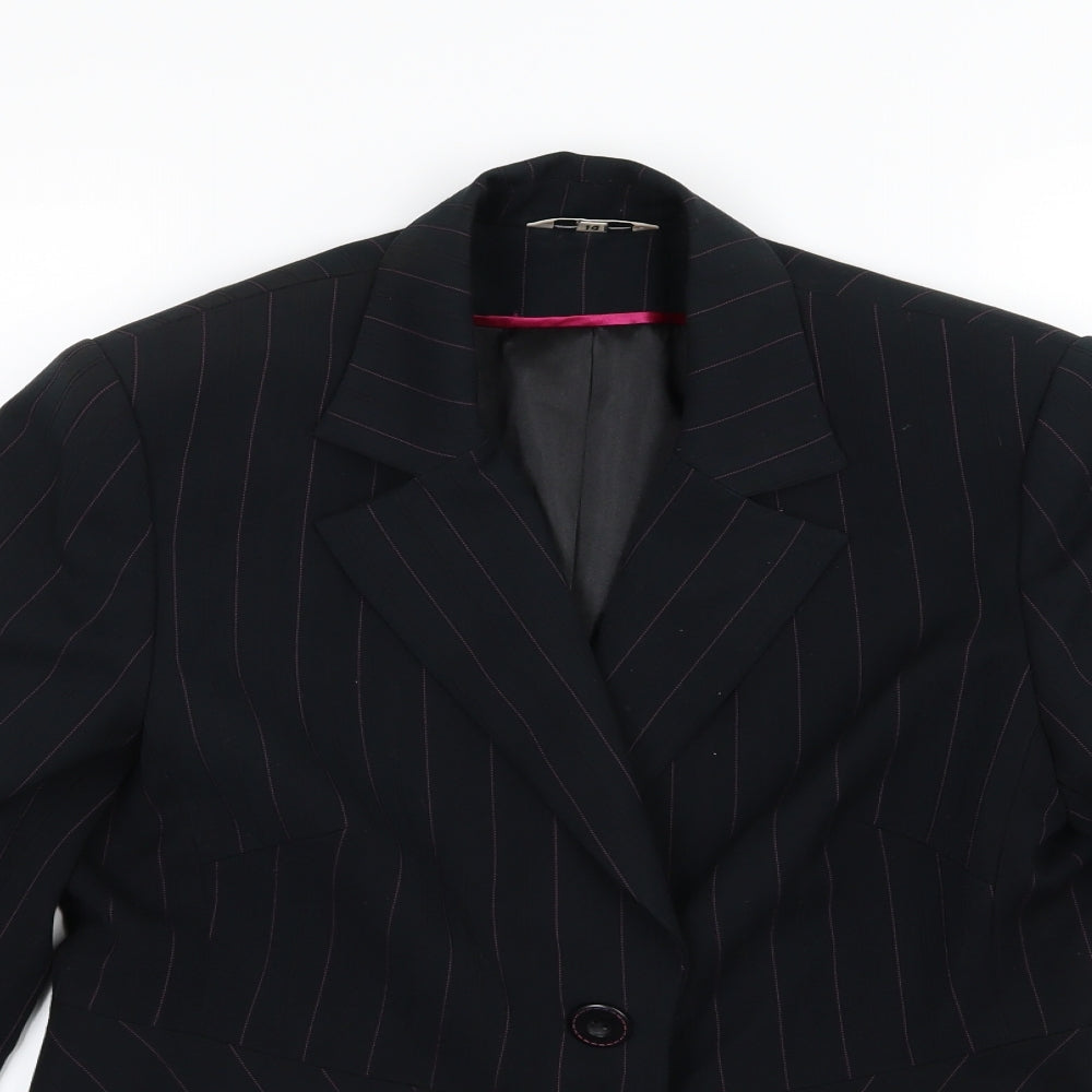 Klass Womens Black Striped Rayon Jacket Suit Jacket Size 14