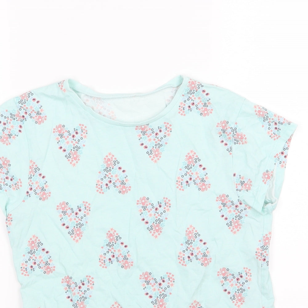 George Girls Blue Floral Jersey Basic T-Shirt Size 13-14 Years