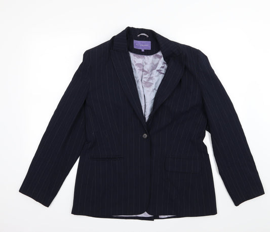 Autonomy Womens Blue Striped Rayon Jacket Suit Jacket Size 14