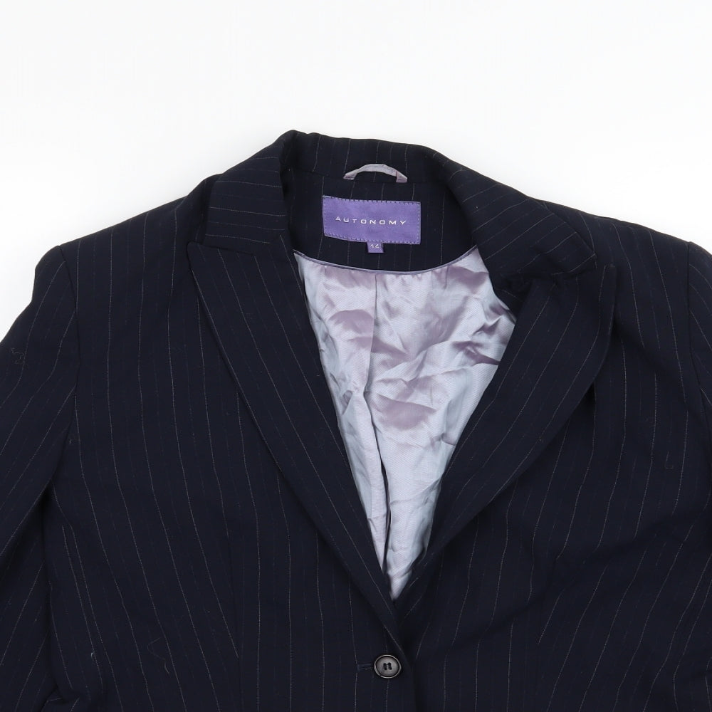 Autonomy Womens Blue Striped Rayon Jacket Suit Jacket Size 14