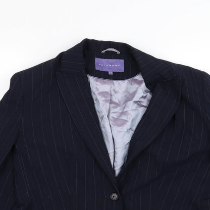 Autonomy Womens Blue Striped Rayon Jacket Suit Jacket Size 14