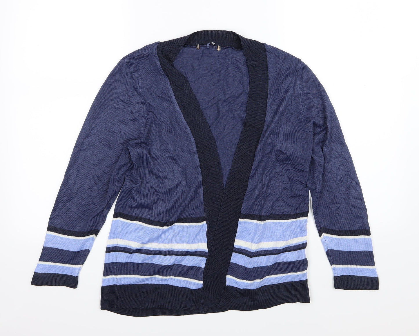 Marks and Spencer Womens Blue Striped Knit Cardigan Jumper Size 12