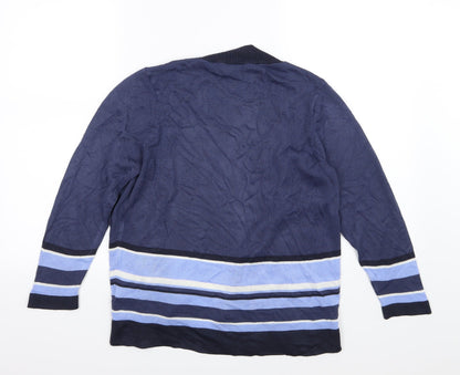 Marks and Spencer Womens Blue Striped Knit Cardigan Jumper Size 12
