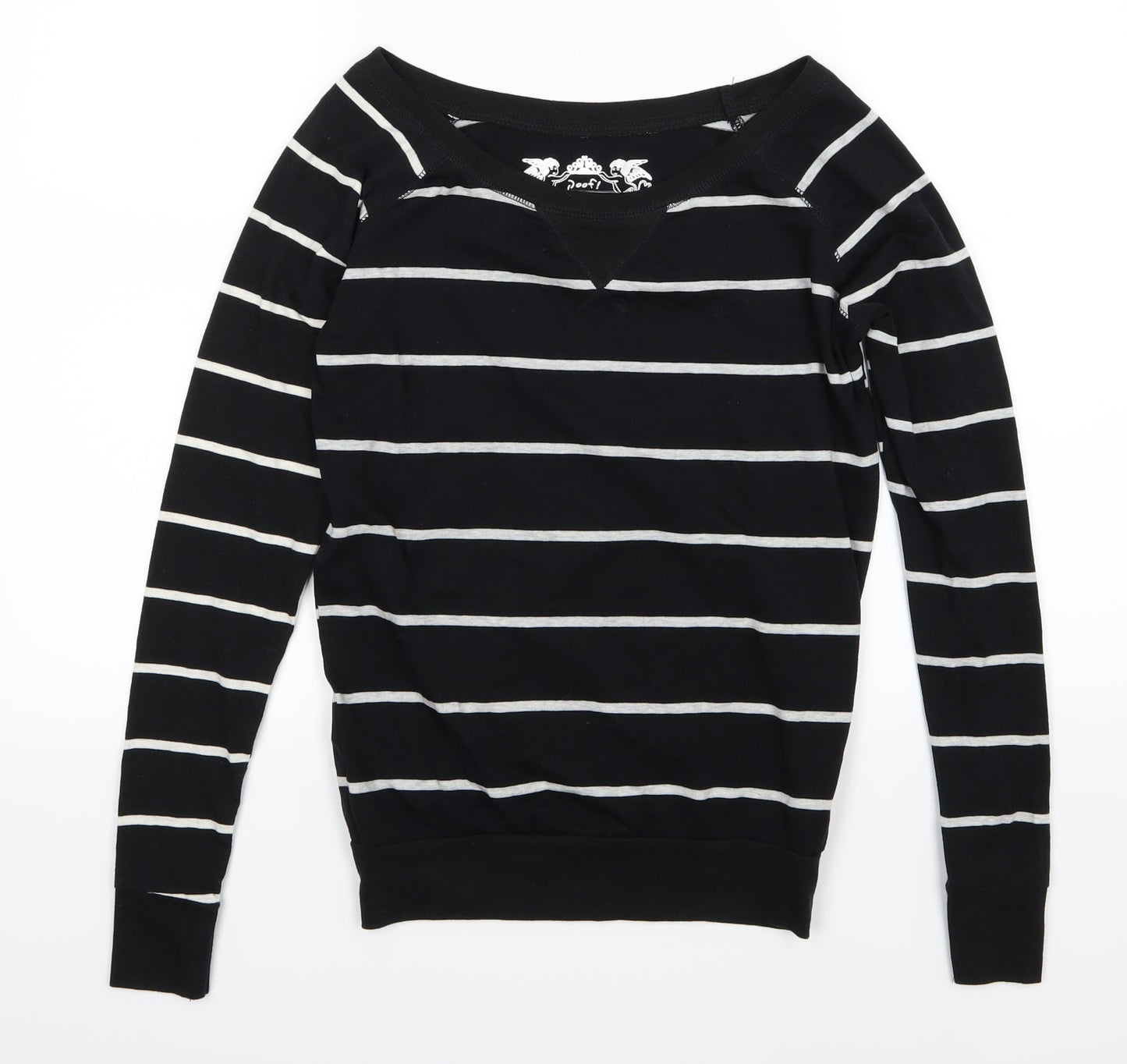 Poof Womens Black Striped Jersey Pullover Sweatshirt Size S