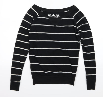 Poof Womens Black Striped Jersey Pullover Sweatshirt Size S