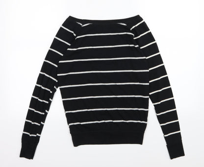 Poof Womens Black Striped Jersey Pullover Sweatshirt Size S