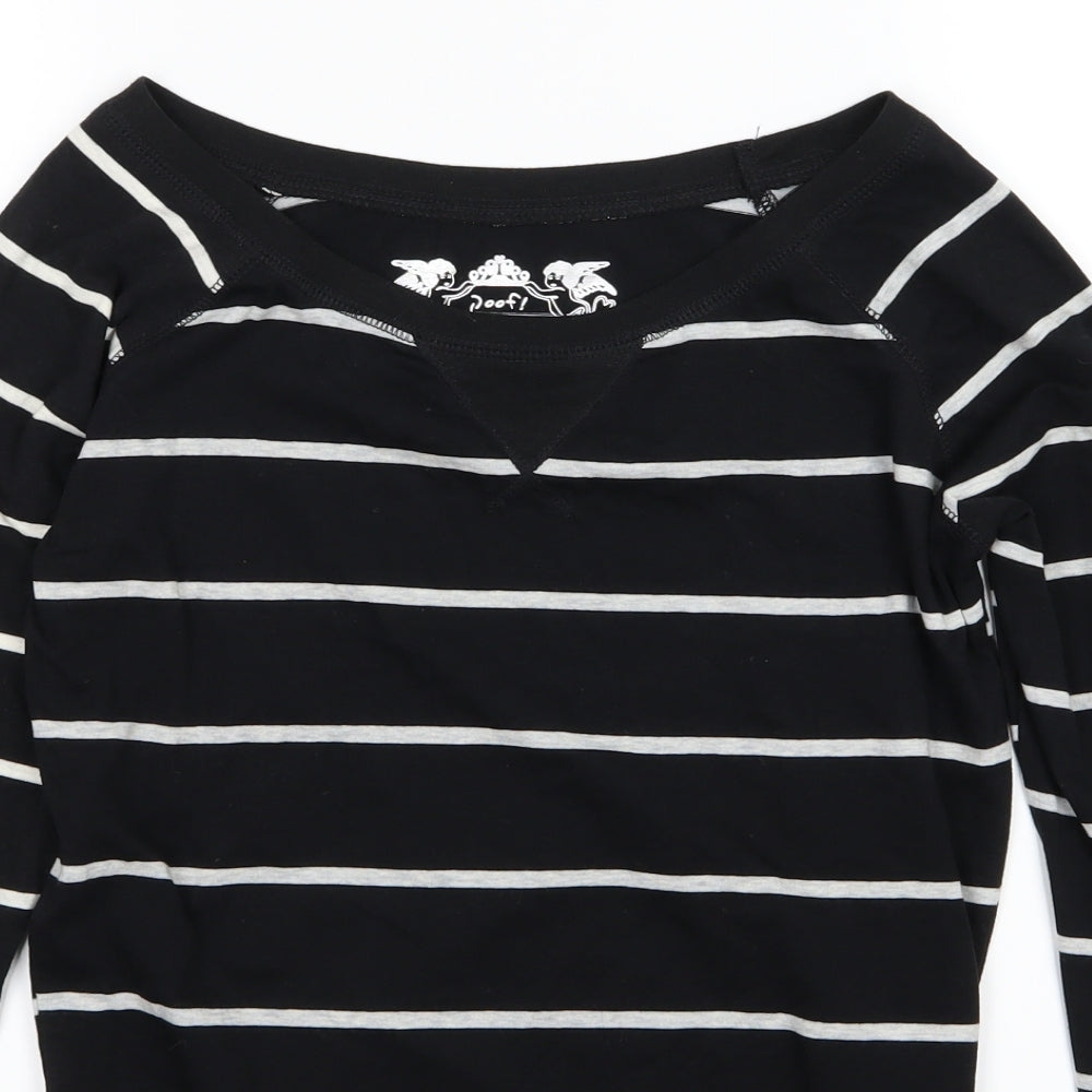 Poof Womens Black Striped Jersey Pullover Sweatshirt Size S