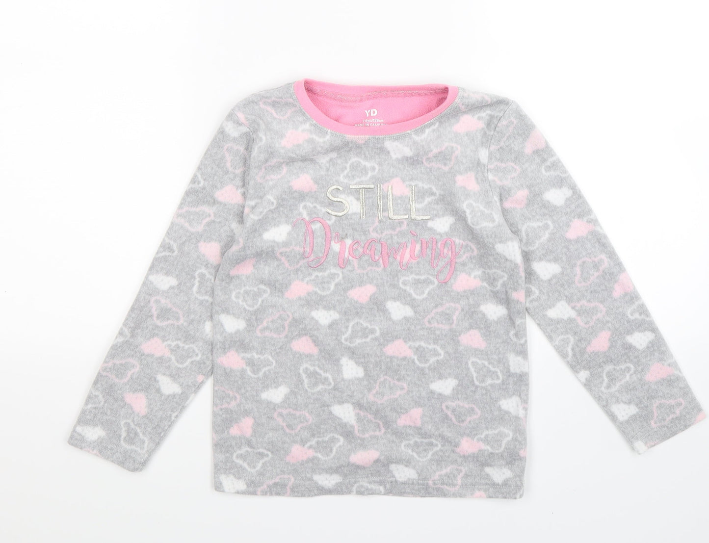 Young Dimension Girls Grey Geometric Fleece Top Pyjama Top Size 7-8 Years  - still dreaming
