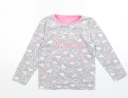 Young Dimension Girls Grey Geometric Fleece Top Pyjama Top Size 7-8 Years  - still dreaming