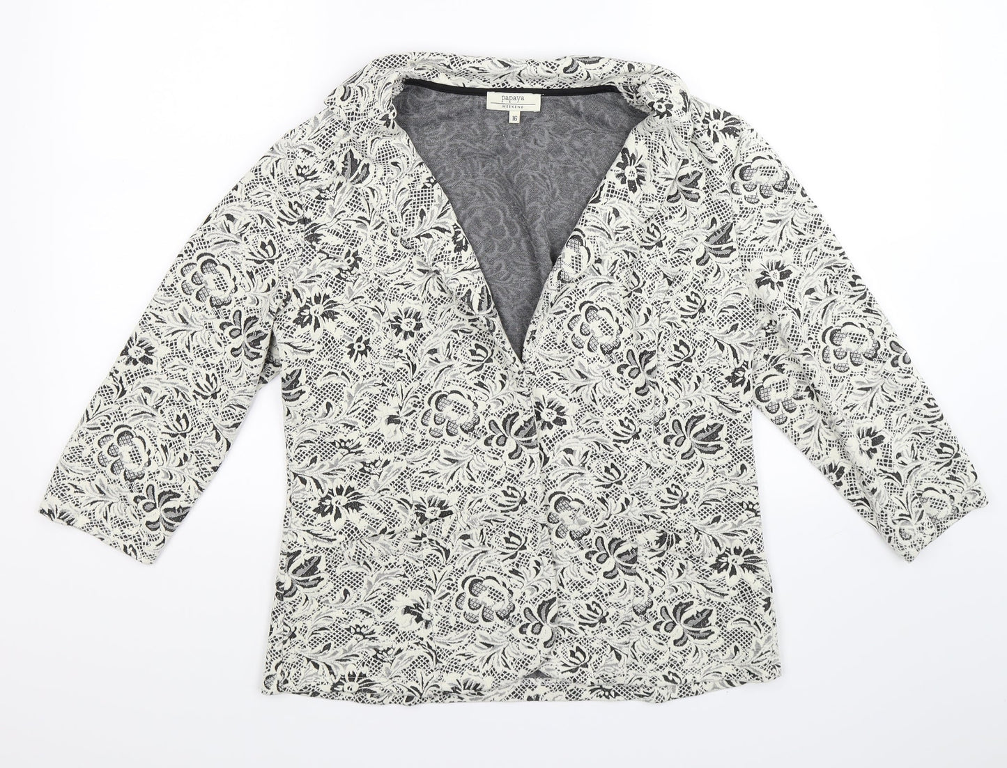 Papaya Womens Beige Floral Knit Jacket Blazer Size 16