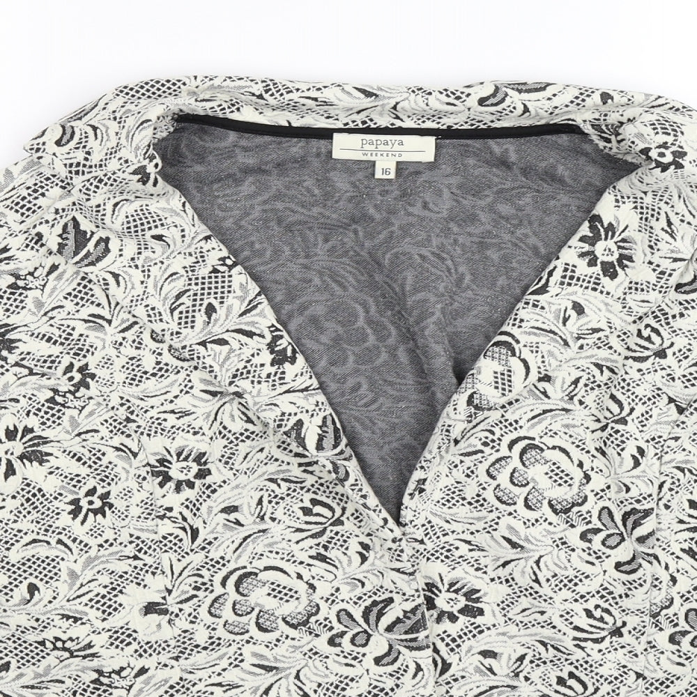 Papaya Womens Beige Floral Knit Jacket Blazer Size 16