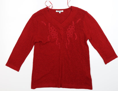 Annabelle Womens Red Floral Knit Pullover Jumper Size M