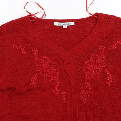 Annabelle Womens Red Floral Knit Pullover Jumper Size M