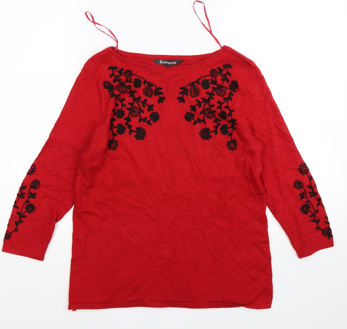Bonmarché Womens Red Floral Knit Pullover Jumper Size 8