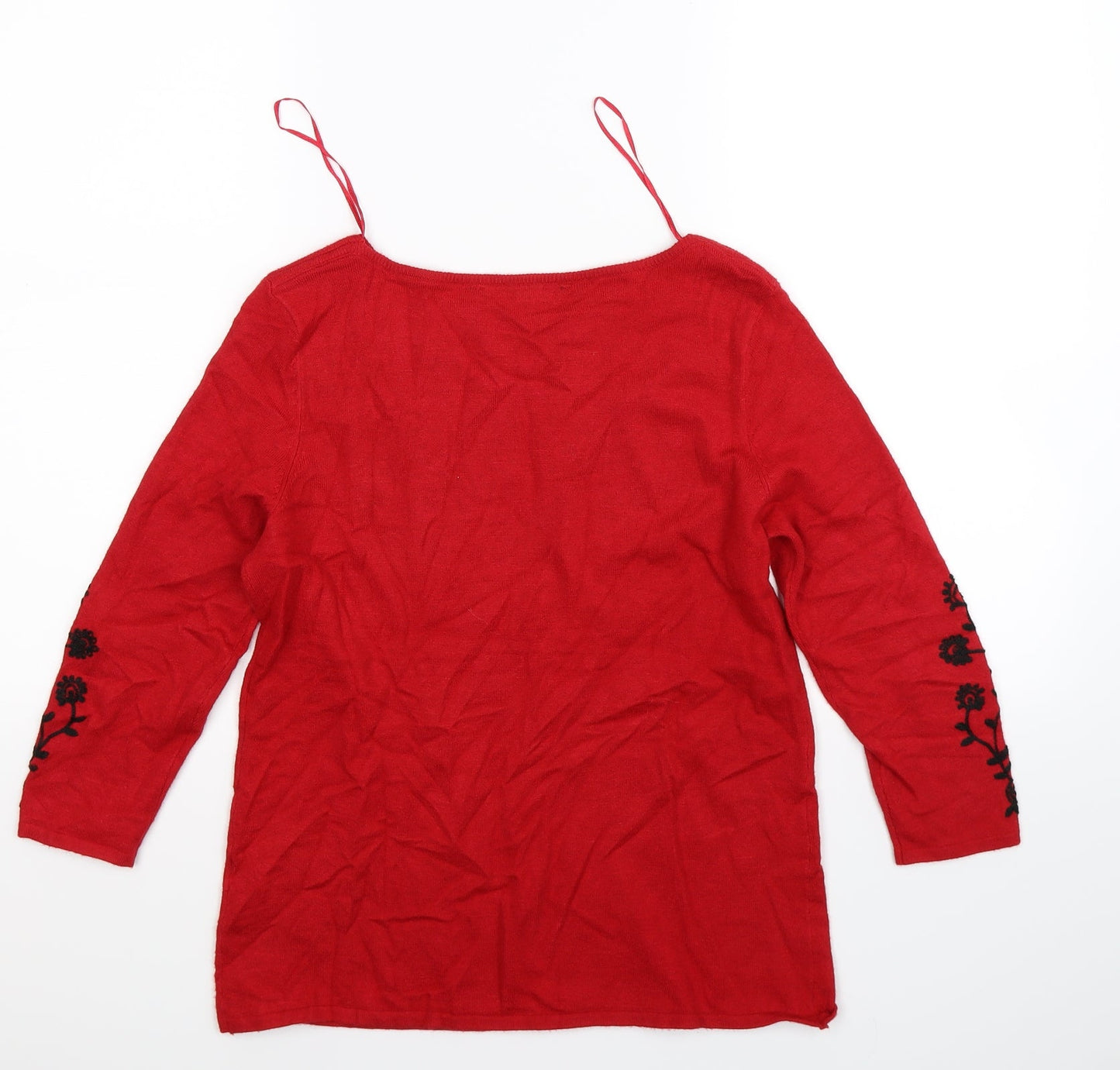 Bonmarché Womens Red Floral Knit Pullover Jumper Size 8