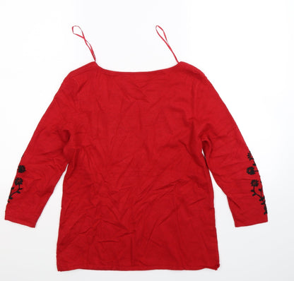 Bonmarché Womens Red Floral Knit Pullover Jumper Size 8