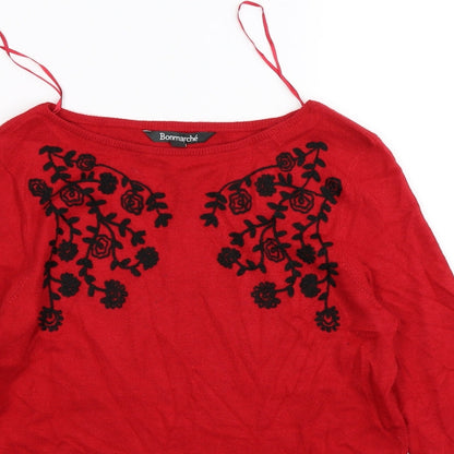 Bonmarché Womens Red Floral Knit Pullover Jumper Size 8