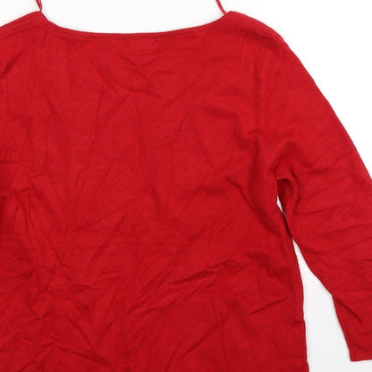 Bonmarché Womens Red Floral Knit Pullover Jumper Size 8