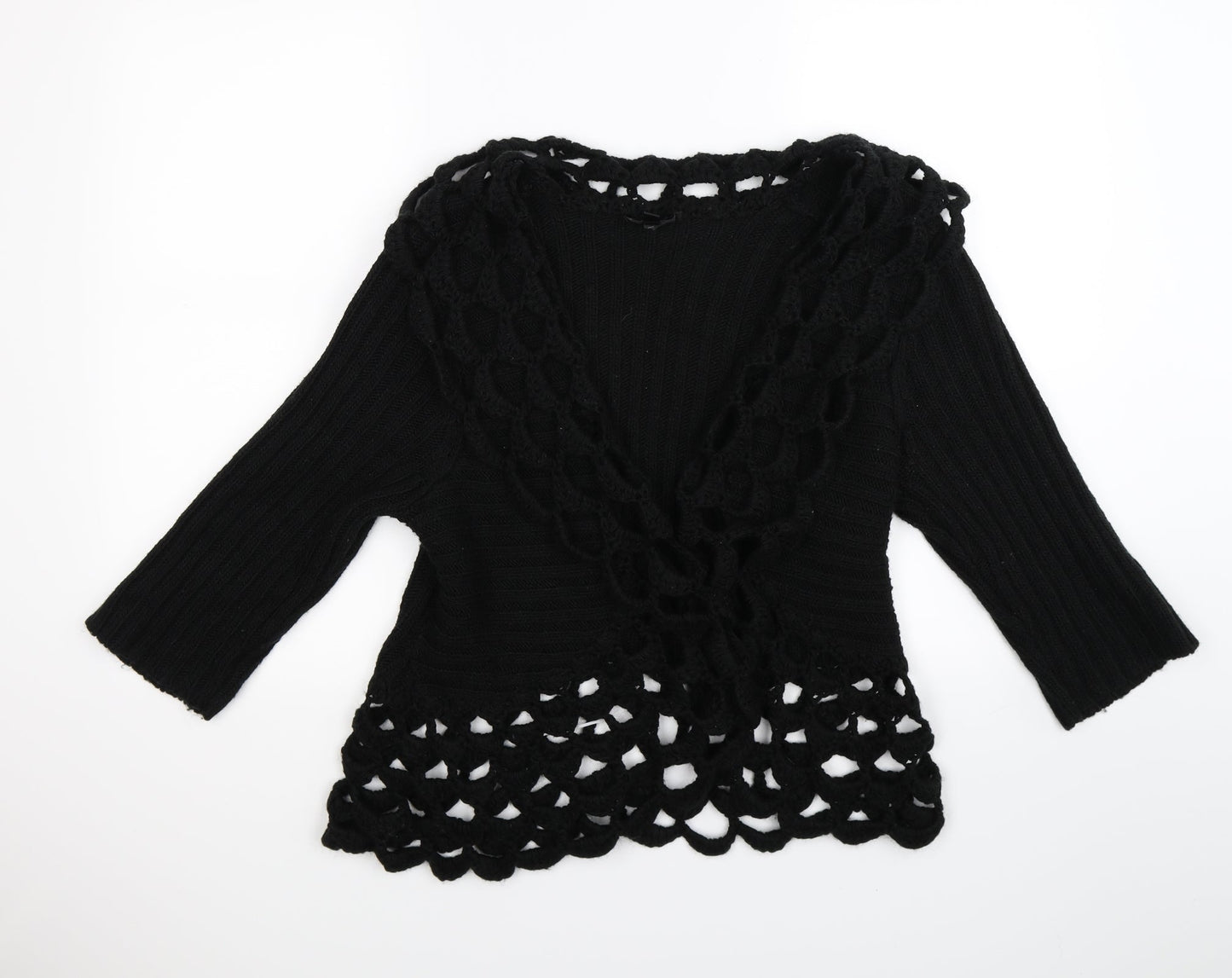 CASAMIA Womens Black Striped Knit Cardigan Jumper Size S