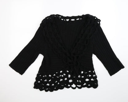 CASAMIA Womens Black Striped Knit Cardigan Jumper Size S