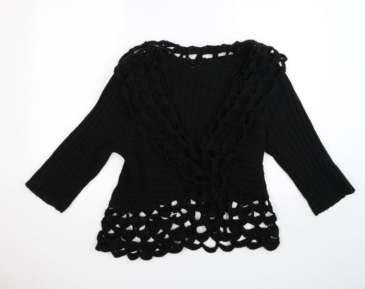 CASAMIA Womens Black Striped Knit Cardigan Jumper Size S