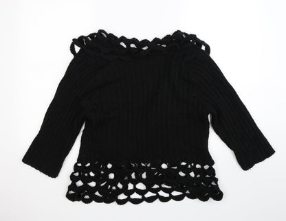 CASAMIA Womens Black Striped Knit Cardigan Jumper Size S