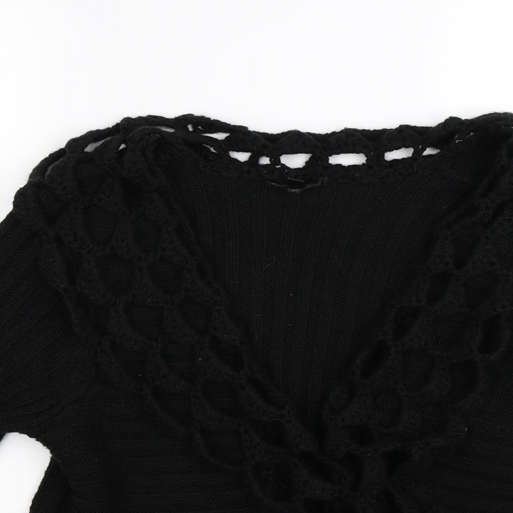 CASAMIA Womens Black Striped Knit Cardigan Jumper Size S