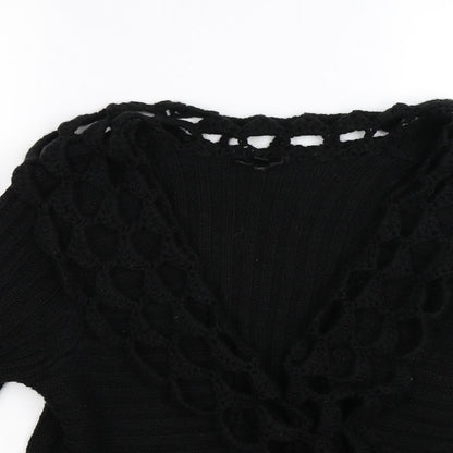 CASAMIA Womens Black Striped Knit Cardigan Jumper Size S