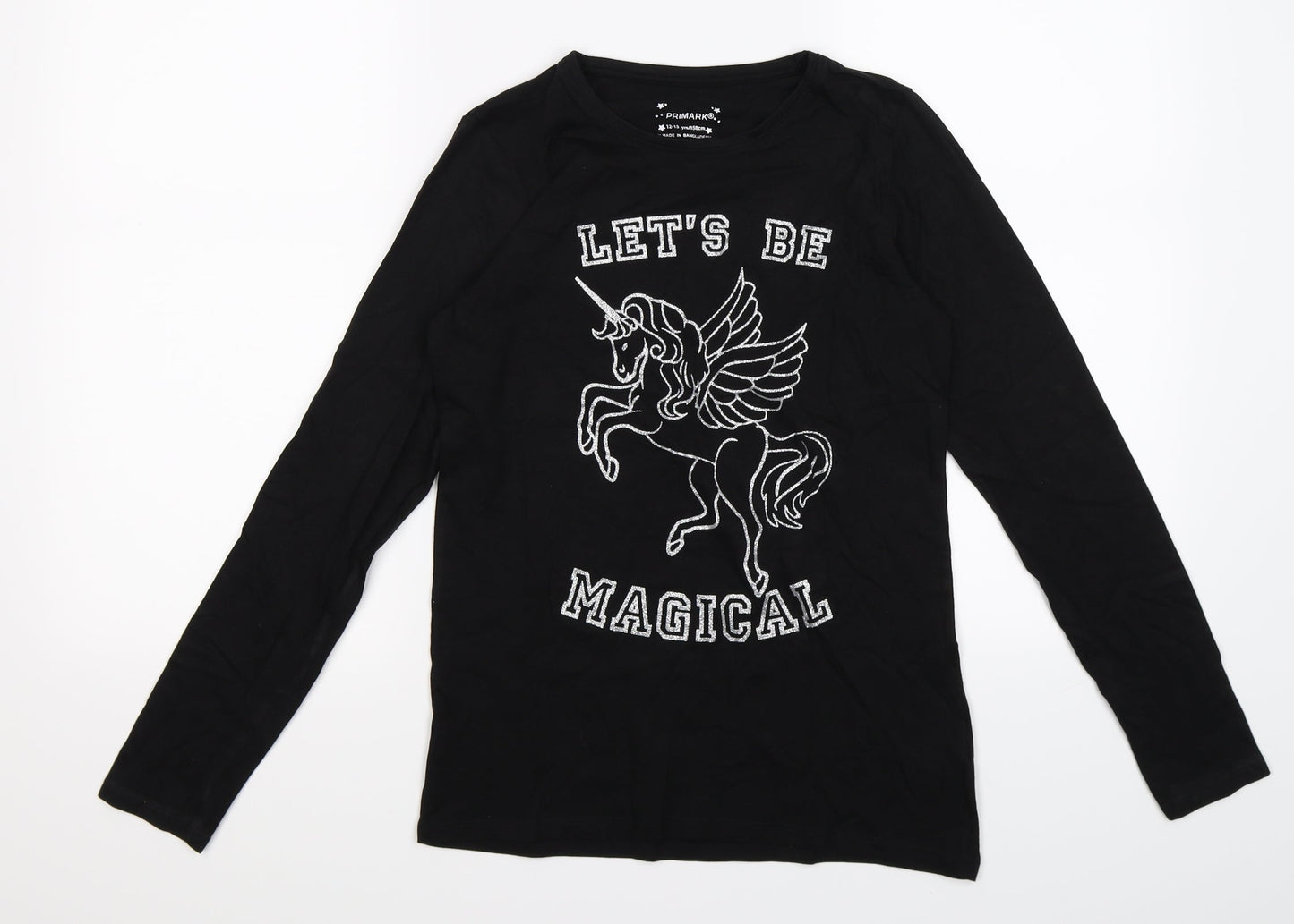Primark Girls Black   Pullover Jumper Size 12-13 Years  - magical unicorn