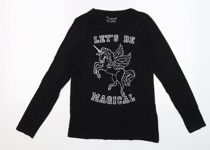 Primark Girls Black   Pullover Jumper Size 12-13 Years  - magical unicorn