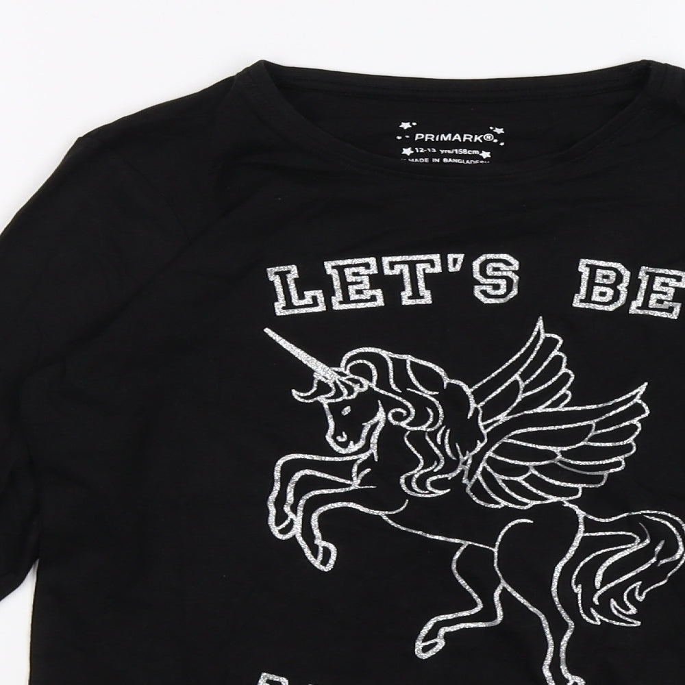 Primark Girls Black   Pullover Jumper Size 12-13 Years  - magical unicorn