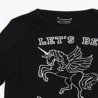 Primark Girls Black   Pullover Jumper Size 12-13 Years  - magical unicorn