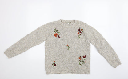 Andre De Brett Womens Beige Floral  Pullover Jumper Size 12