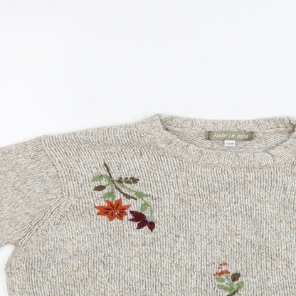 Andre De Brett Womens Beige Floral  Pullover Jumper Size 12