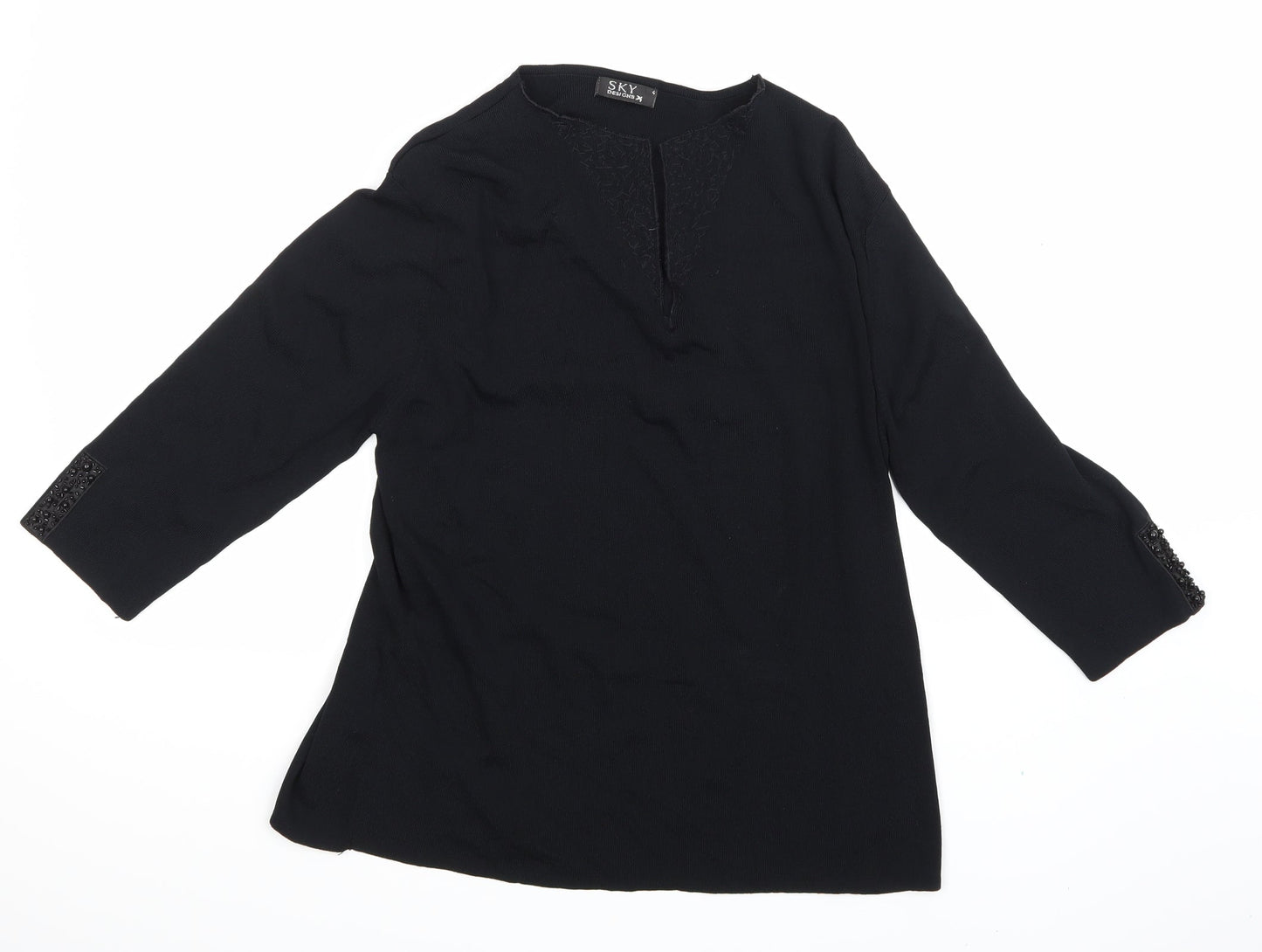 Womens UK Size 4 Sky Black Jersey Blouse